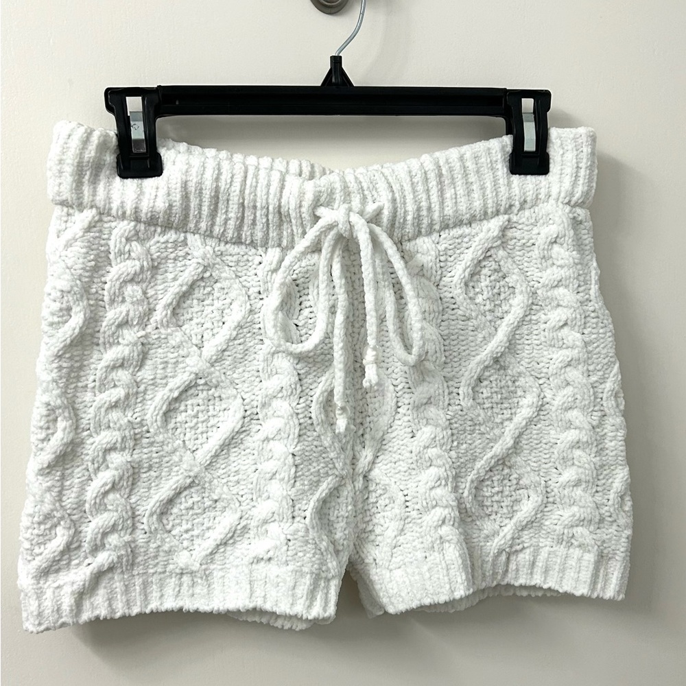 POL White Cable Knit Drawstring Shorts